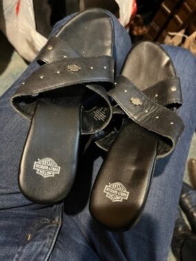 Harley-Davidson Black Leather Platform Sandals